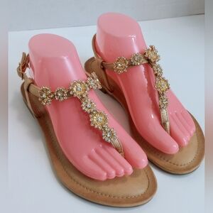 Women's gold jeweled sandals 8.5